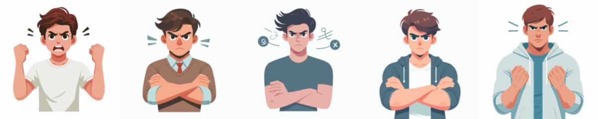angry young man vector set
