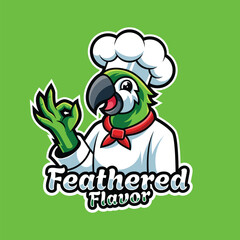 Parrot Chef Mascot Logo Cute Cartoon Bird Vector for Food & Bakery Branding