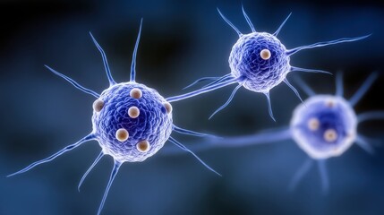 Digital Medical Futuristic Interface 3D Rendering Concept. Bacteria and Microbes Under Microscope View with Unique Shapes and Cell Structures