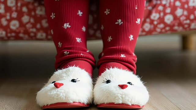 Child&rsquo;s Feet in Bunny Slippers &ndash; Cozy Winter Home Concept