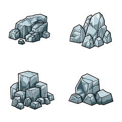Vector Set Illustration of Rock Clusters and Stones Cartoon Style