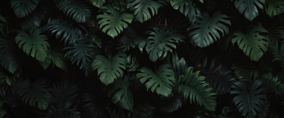 Dark, shadowy tropical foliage wallpaper  Deep green leaves on black , green, graphic