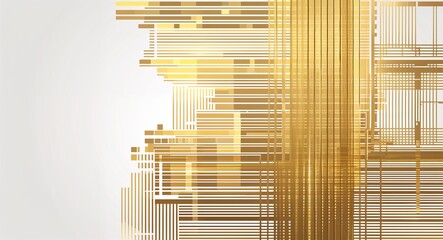 gold stripes digital glitch pixel abstract pattern art design on plain white background illustration