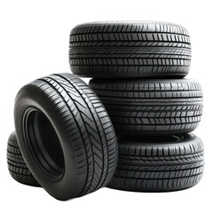 Obraz premium Stack of new tires brand new tires isolated on transparent or white background. A high resolution PNG image of Stack of new tires brand new tires.