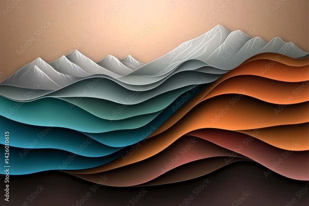 Poster a flat vector background with soft pastel colors, featuring an abstract representation of waves and 