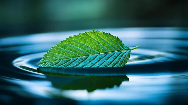 Delicate Leaf on Rippled Water