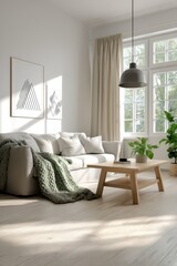 Serene Minimalist Living Room: Sunlight, Neutral Tones, and Modern Decor