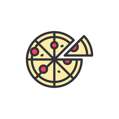 Pizza slice colored icons, minimalist vector illustration ,simple transparent graphic element .Isolated on white background