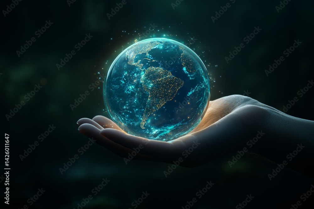Aufkleber a person's hand holding the earth in their palm, symbolizing environmental care and global impact. t