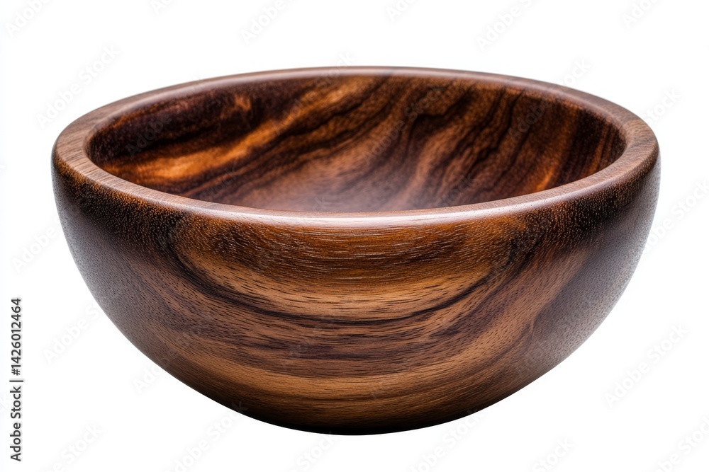 Poster a simple and elegant wooden bowl, showcasing the natural grain patterns of the wood with soft lighti
