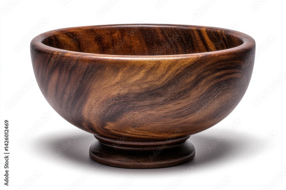 Poster a simple and elegant wooden bowl, showcasing the natural grain patterns of the wood with soft lighti
