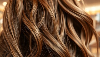 Fototapeta premium Close Up Of Long Brown Wavy Hair With Golden Sparkle