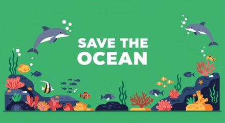 Fototapeta premium Ocean Life with Save the Ocean Text