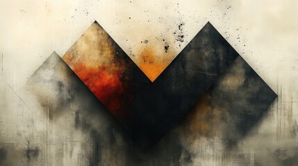 Textured geometrical shapes in dark hues, evocative artistic composition