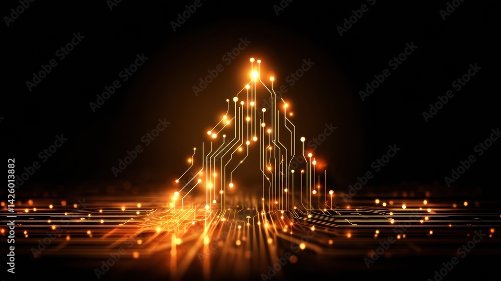 Poster symbol representing petrol formed by glowing circuit lines illustrating energy technology advancemen