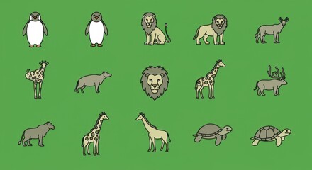 Obraz premium Animal Illustrations on Green Background