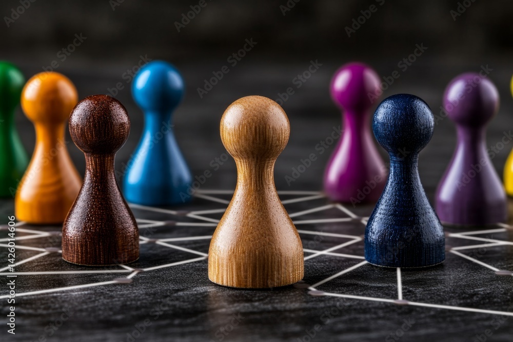 Poster close-up of the board game, highlighting its intricate design and colorful beads representing points