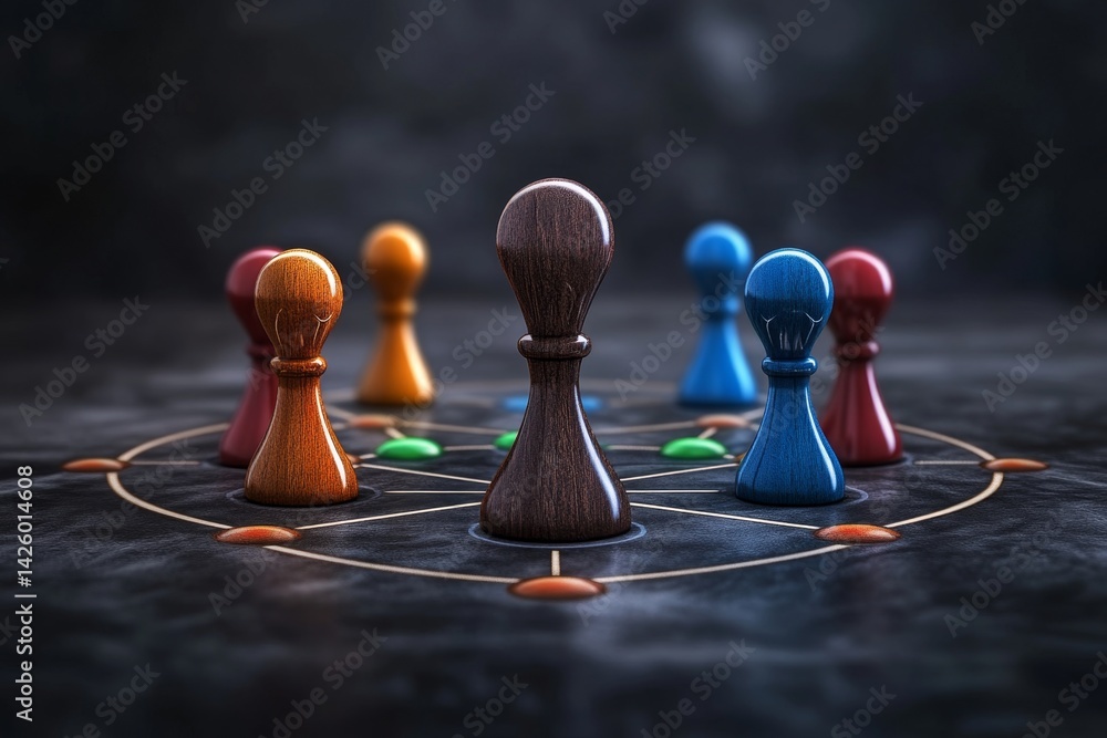 Poster close-up of the board game, highlighting its intricate design and colorful beads representing points