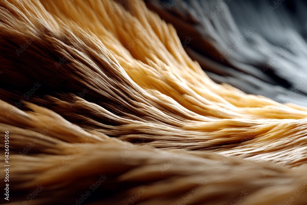 Poster Detailed close-up view of textured fibers flowing in wavy patterns showcasing natural hues and tones in an abstract composition