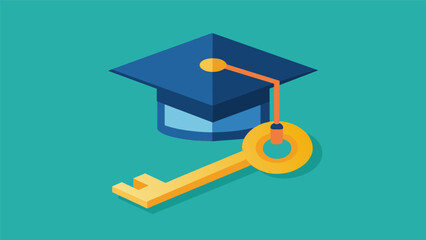 A graduation cap with a key inside symbolizing how building an emergency fund can unlock stability and security for students even amidst student debt.. Vector illustration