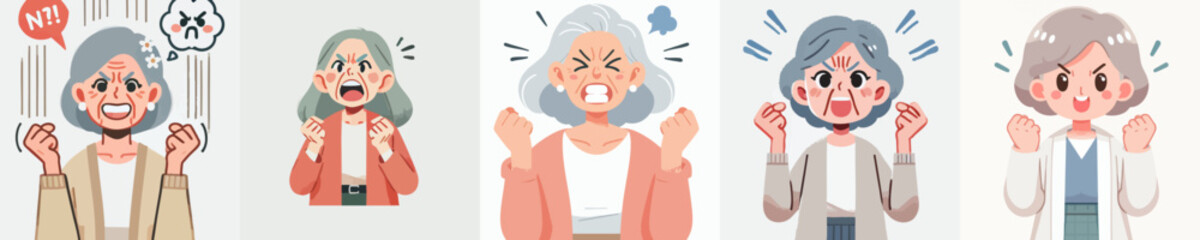 set vector people angry expression with clenched fists