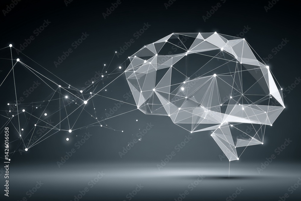 Poster Abstract representation of a brain with geometric shapes and neural connections in a modern design