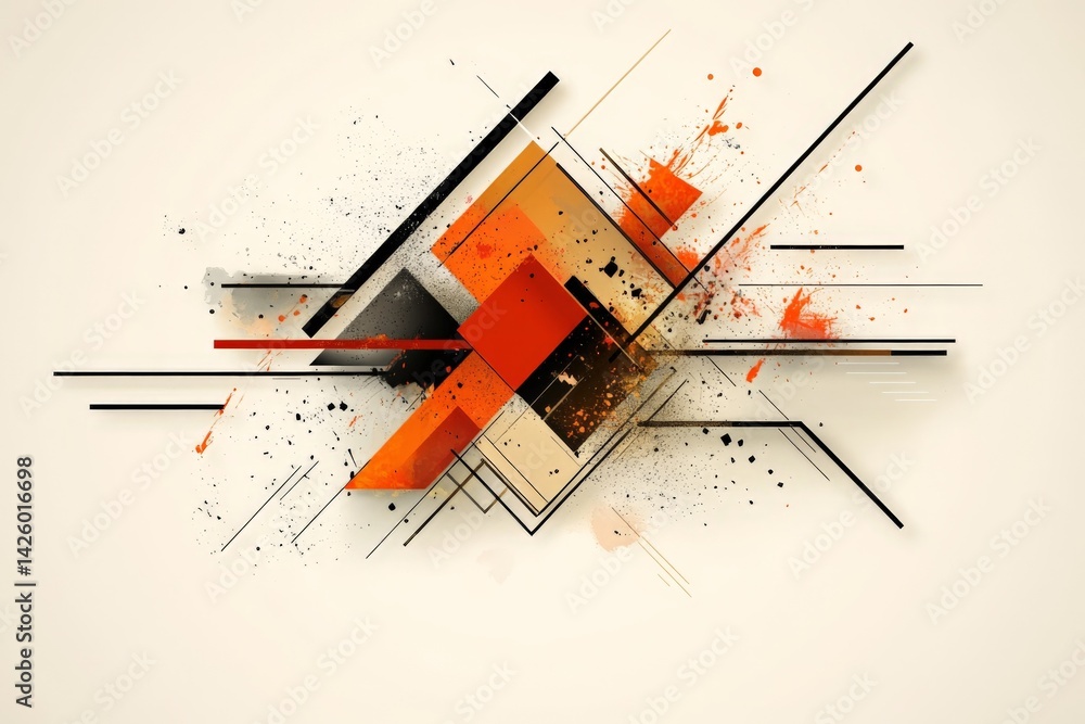 Aufkleber Abstract geometric art piece with bold colors and dynamic lines displayed on a light background