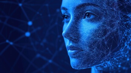 Obraz premium Woman's Face, Digital Network, Dark Background
