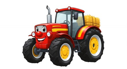 Obraz premium Cartoon tractor illustration with hay