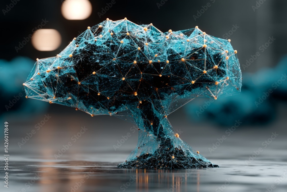 Poster Digital representation of a tree showcasing intricate designs and vibrant colors in a futuristic setting