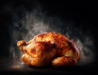 Roasted Chicken: A Delicious Golden Brown, Perfectly Cooked Bird, Steaming Hot, Ready to Serve