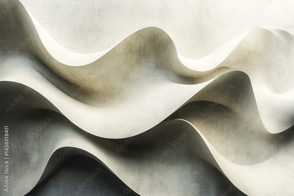 Poster curved concrete wall with flowing waves showcases modern architectural design and texture