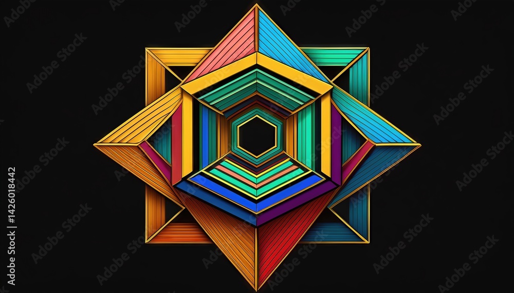 Poster vibrant geometric vector design, coloreable masterpiece showcasing bold lines and intricate patterns