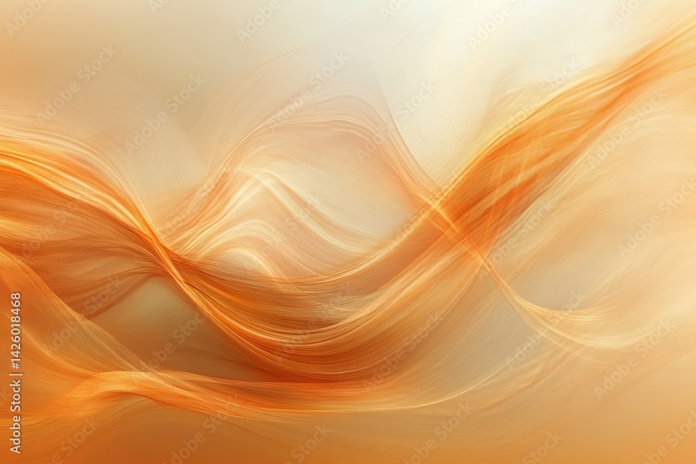 Poster vibrant abstract waves in warm orange tones flowing elegantly across a soft background