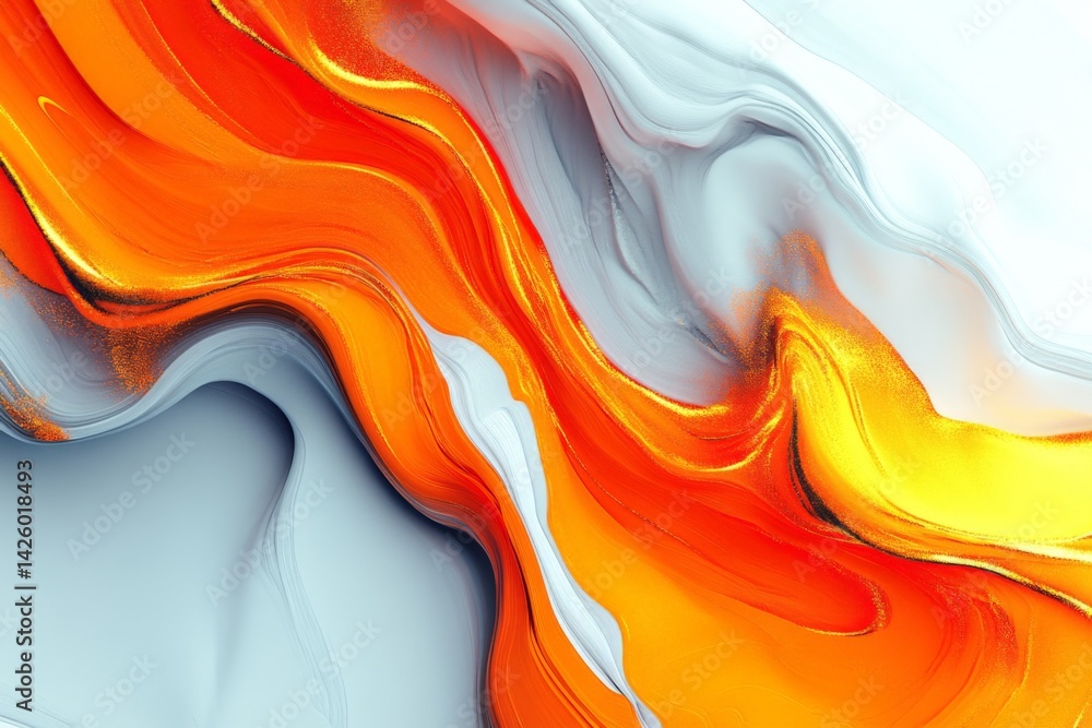 Poster colorful abstract waves blend orange, yellow, and white in a smooth flowing design on a digital canv