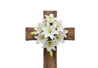 Rustic Wooden Cross with White Lilies: Easter Decoration