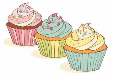 Colorful cupcakes isolated on a transparent background
