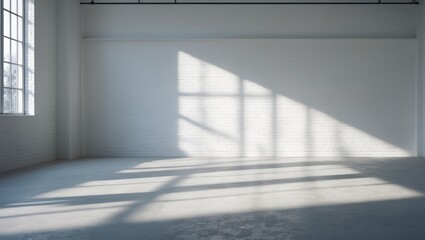 Obraz premium Sunlit white brick interior with shadow and textured surface