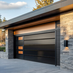 modern wooden door with wooden house