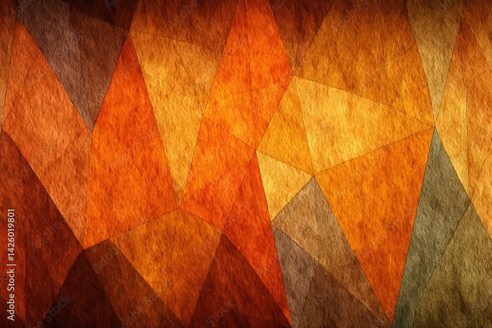 Poster vibrant geometric patterns of warm colors in abstract art with earthy tones and rich textures