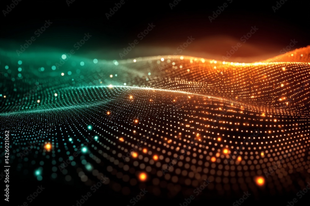 Poster Colorful abstract wave patterns showcasing light effects in a dark background during a digital art creation