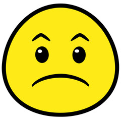 Fototapeta premium Sad Yellow Smiley Face Icon With Downturned Mouth And Angry Eyebrows