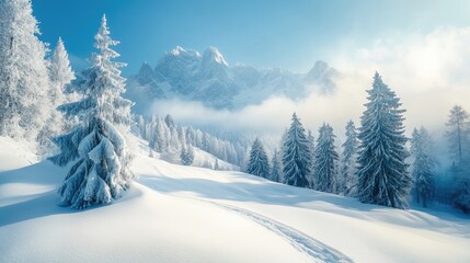 Snowy winter landscape in mountain range