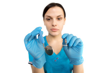Dentist with tools. Concept of dentistry, whitening, oral hygiene, teeth cleaning with toothbrush,...