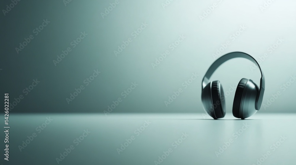 Fototapete Frontal view of a clean, minimalistic design showcasing an AI music recommendation interface with linear waveforms and nodes on a light gray backdrop