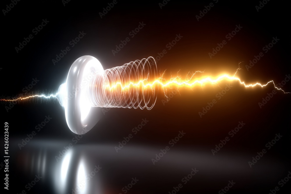 Poster Dynamic energy wave emanates from glowing orb in a dark background, showcasing vibrant light effects and intricate patterns