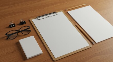 Blank Stationery Mockup on Wooden Desk