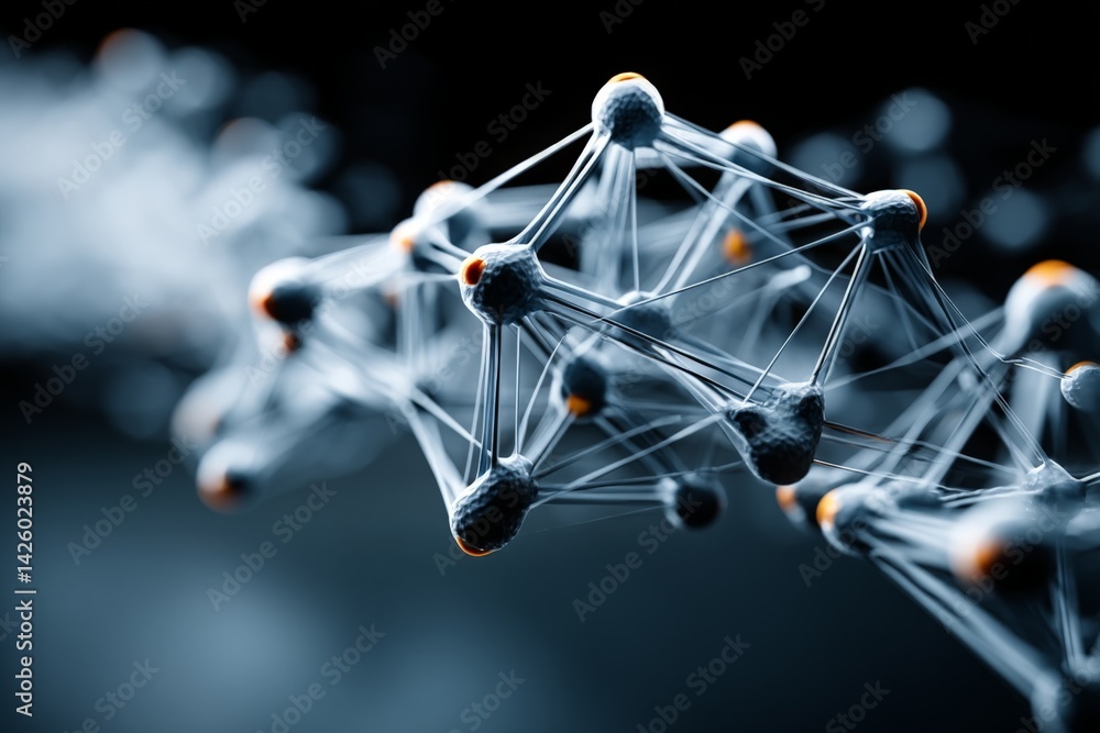Poster Visual representation of molecular structure showcasing intricate connections in a dark background