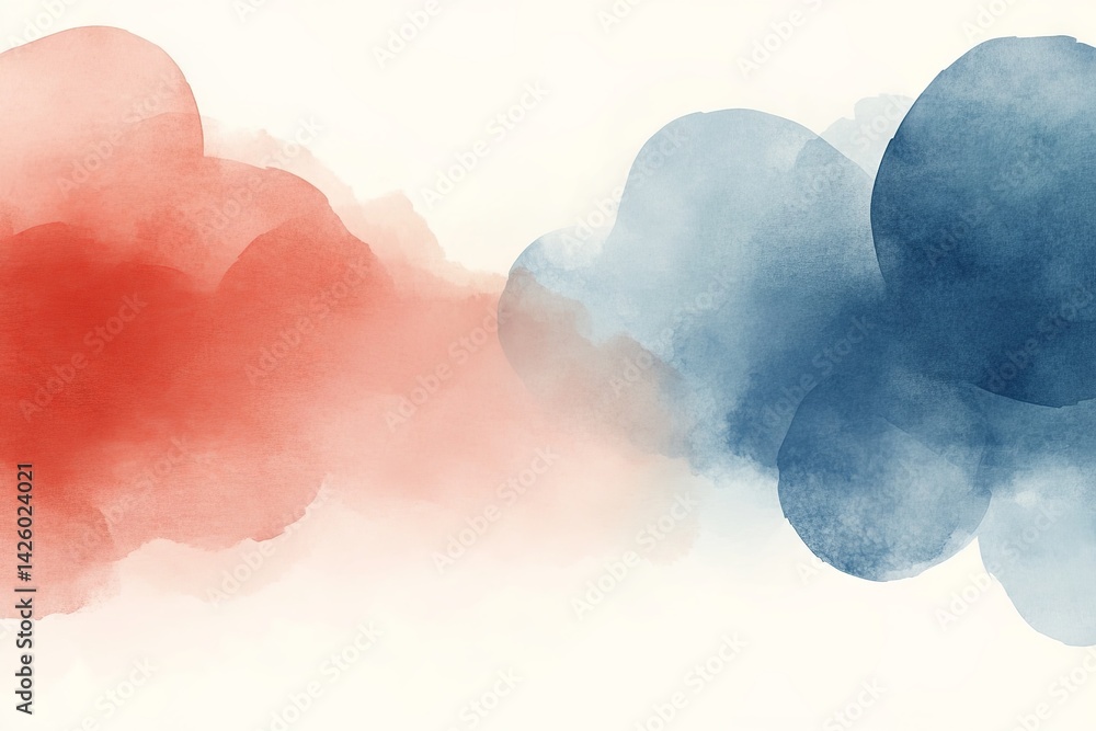 Poster Colorful abstract smoke wisps blending in red and blue on a light background during artistic creation