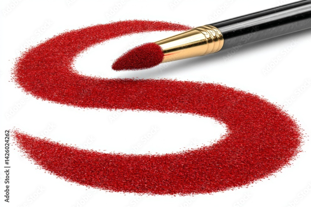 Poster artistic creation of a bold red letter using fine powder and a brush on a clean surface